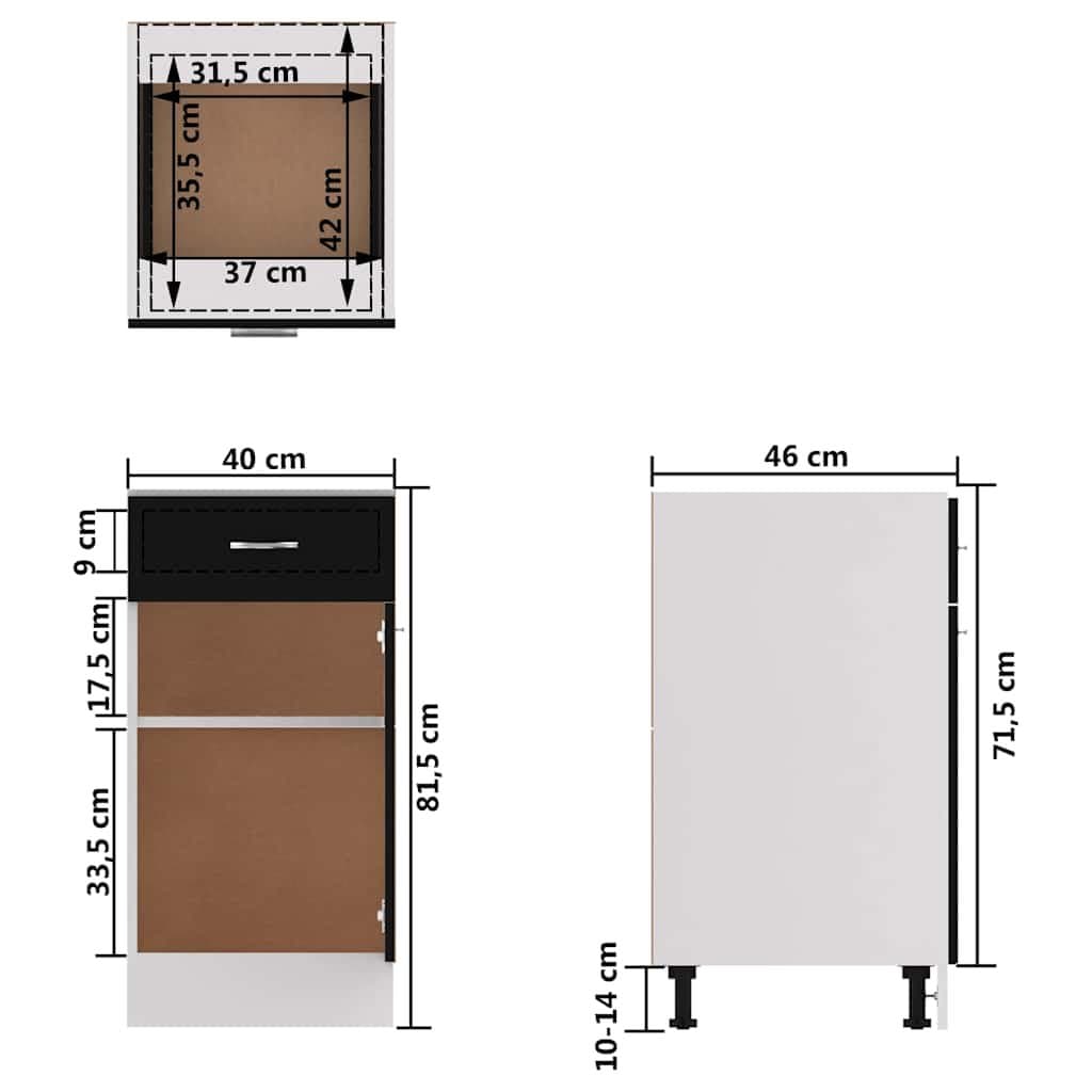 Black Drawer Bottom Cabinet for Kitchen Storage