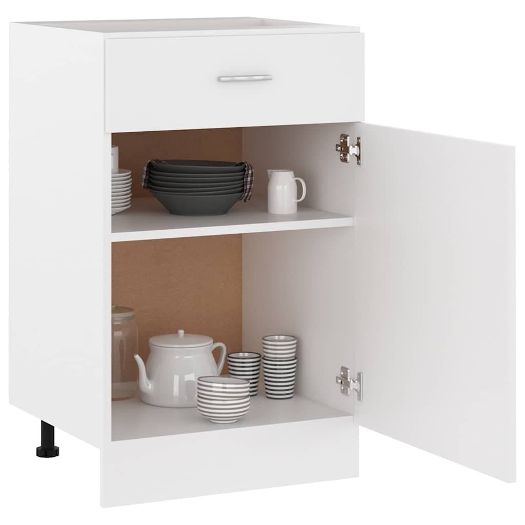 White Kitchen Storage Cabinet with Drawer and Shelves