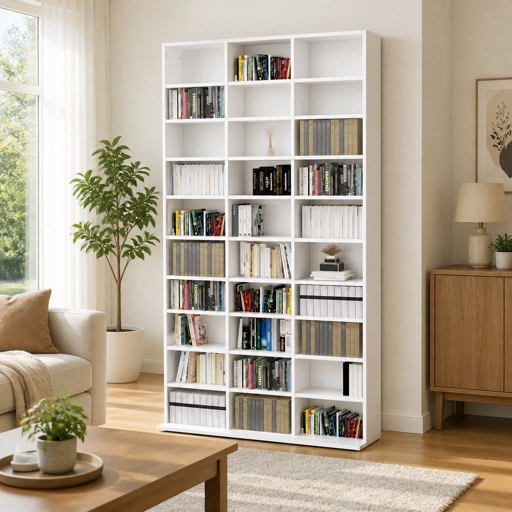 White CD Cabinet with 30 Compartments for Media Storage