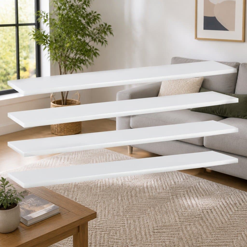 Floating Shelf Boards Set 4 pcs White Wall Mount Storage Display Organizer