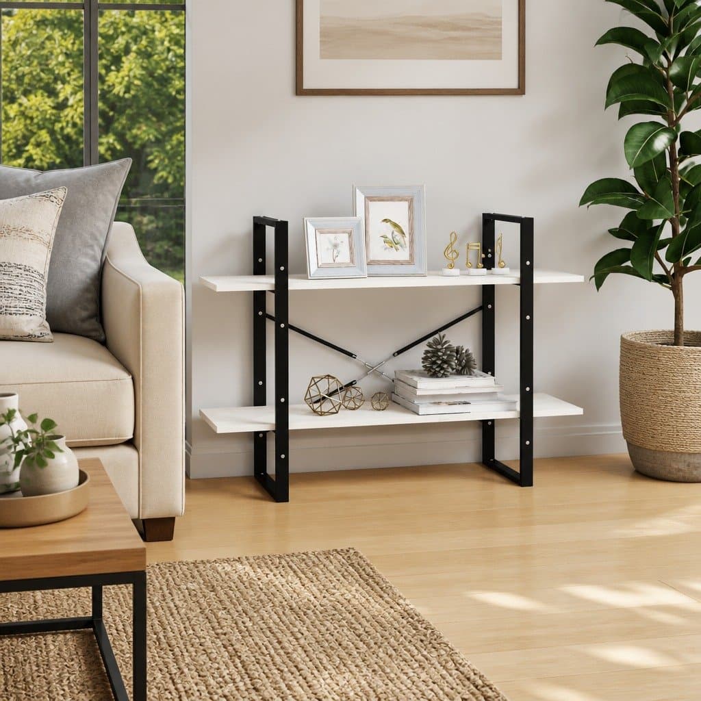 2-Tier Book Cabinet in White Solid Pine Wood
