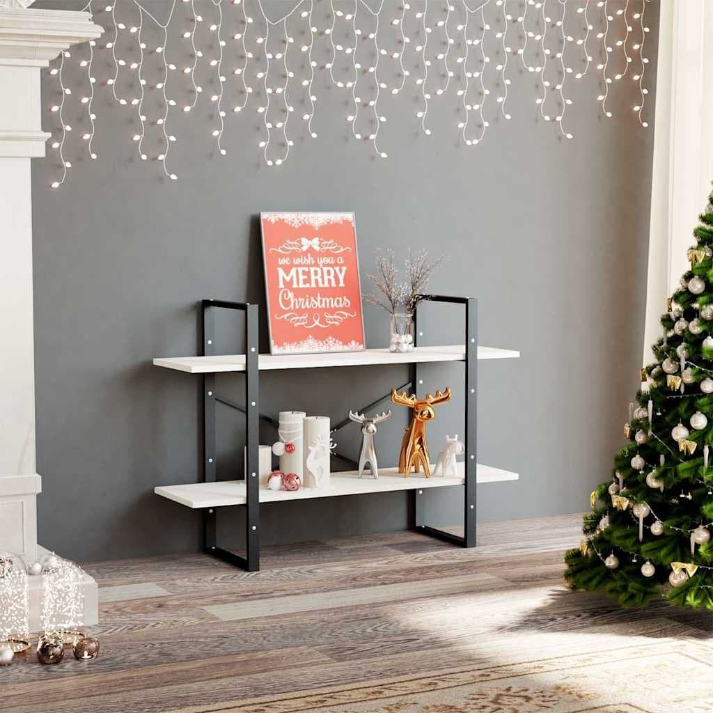 2-Tier Book Cabinet in White Solid Pine Wood