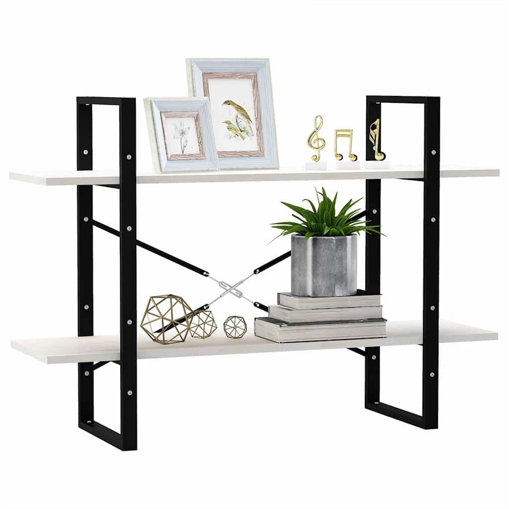2-Tier Book Cabinet in White Solid Pine Wood