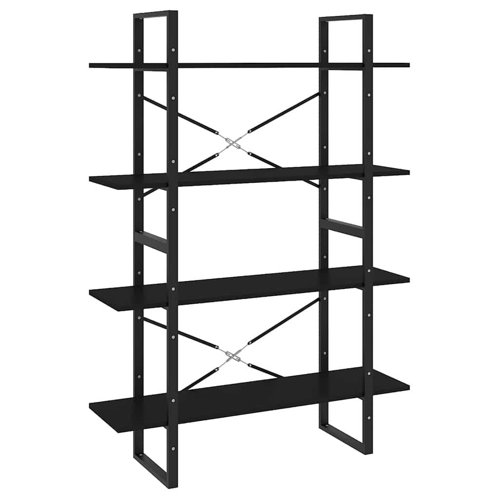 4-Tier Book Cabinet Black Engineered Wood Shelving Unit Standing Bookcase