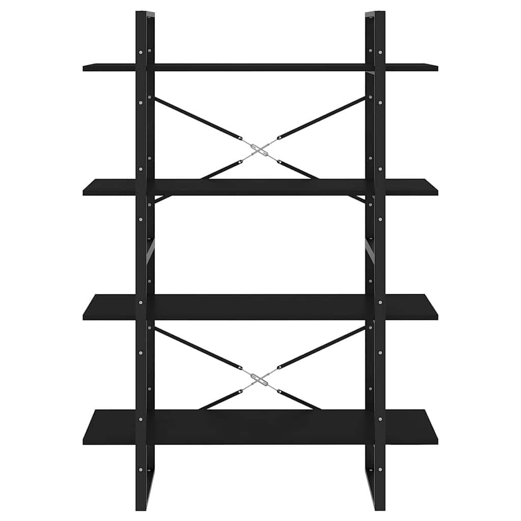4-Tier Book Cabinet Black Engineered Wood Shelving Unit Standing Bookcase