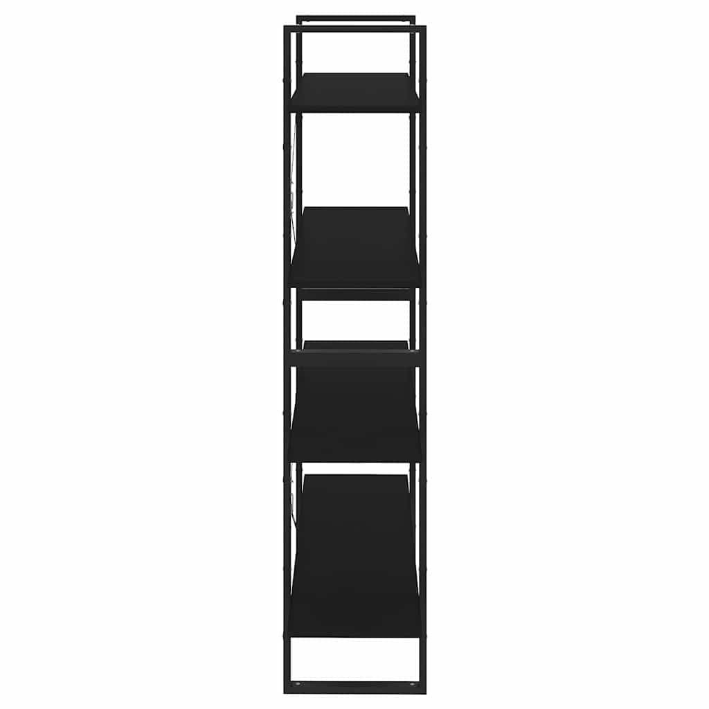 4-Tier Book Cabinet Black Engineered Wood Shelving Unit Standing Bookcase