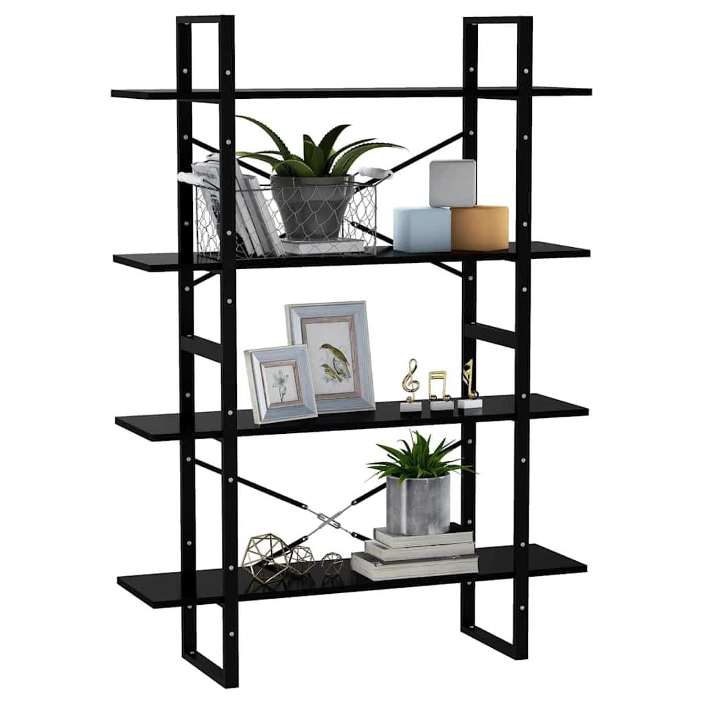 4-Tier Book Cabinet Black Engineered Wood Shelving Unit Standing Bookcase