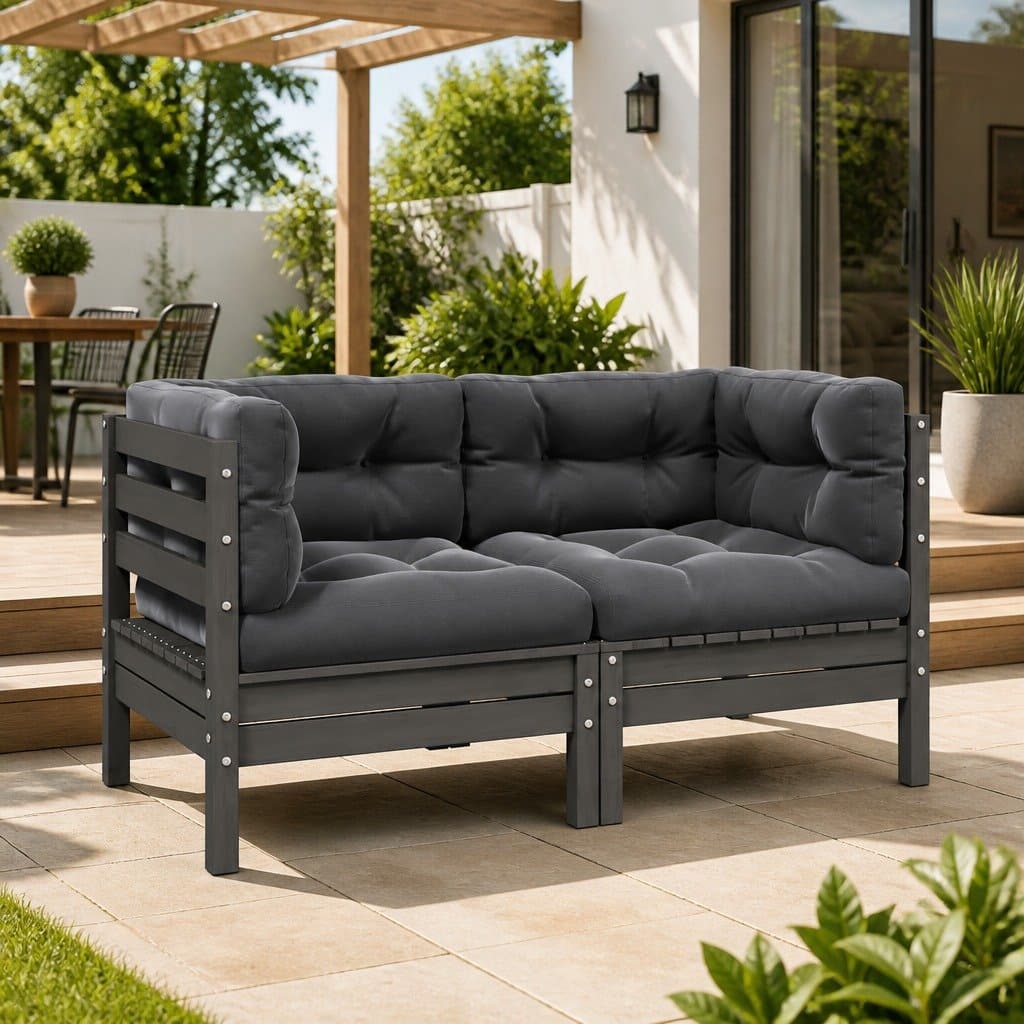 Grey 2-Seater Garden Sofa with Cushions