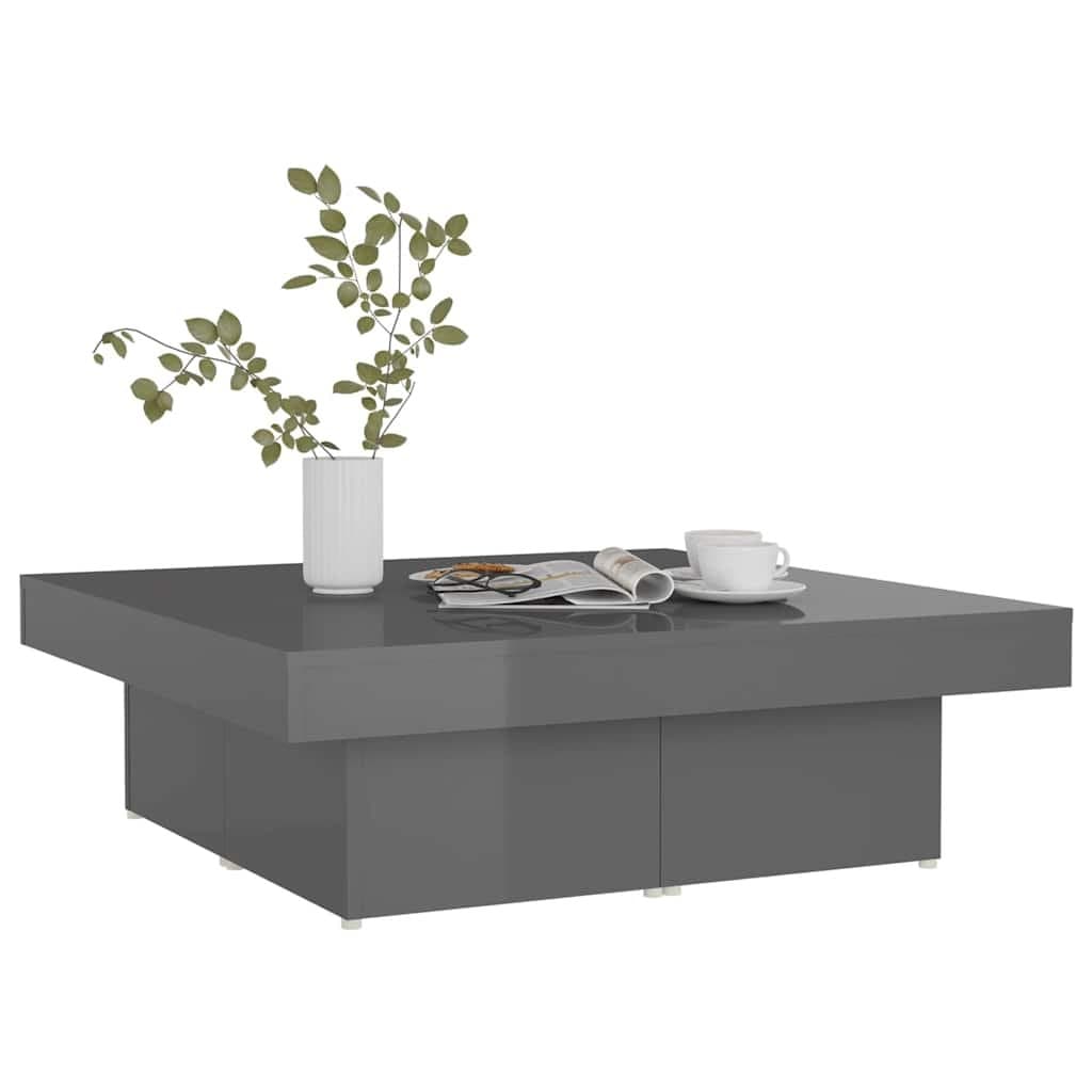 High Gloss Grey Coffee Table Modern Living Room Centre Table 90x90x28cm
