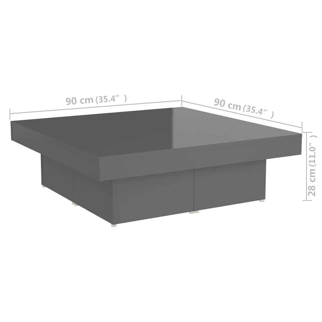High Gloss Grey Coffee Table Modern Living Room Centre Table 90x90x28cm