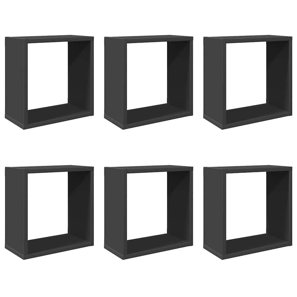 Set of 6 Floating Wall Cube Shelves in Grey