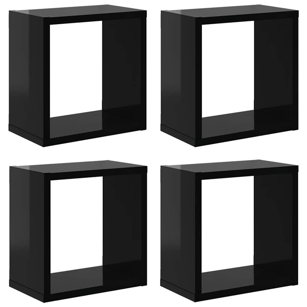 Wall Cube Shelves 4 Pieces Floating Storage Display Black Living Room Bedroom