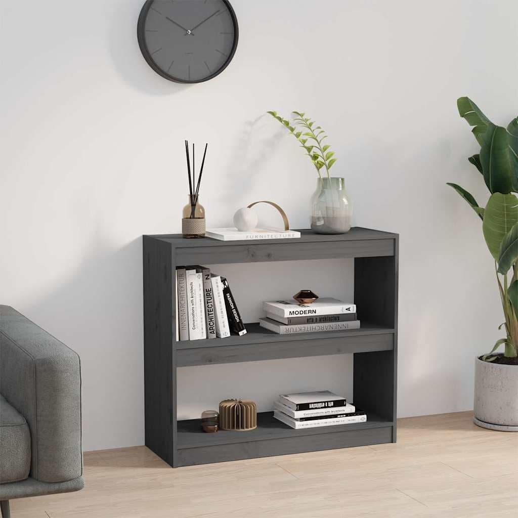Grey Solid Wood Pine Book Cabinet and Room Divider