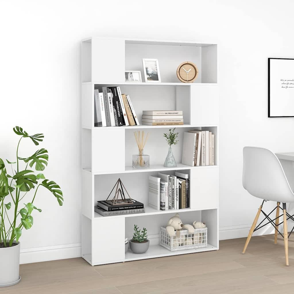 White Book Cabinet Room Divider with 5 Compartments