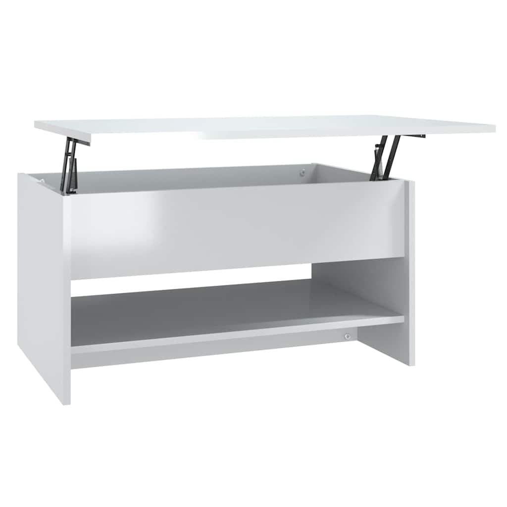 High Gloss White Coffee Table with Lift Top & Storage