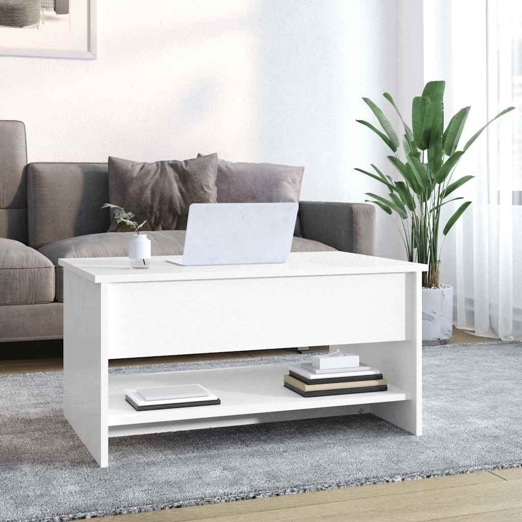 High Gloss White Coffee Table with Lift Top & Storage