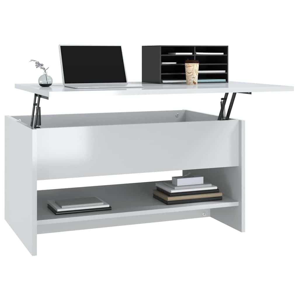 High Gloss White Coffee Table with Lift Top & Storage