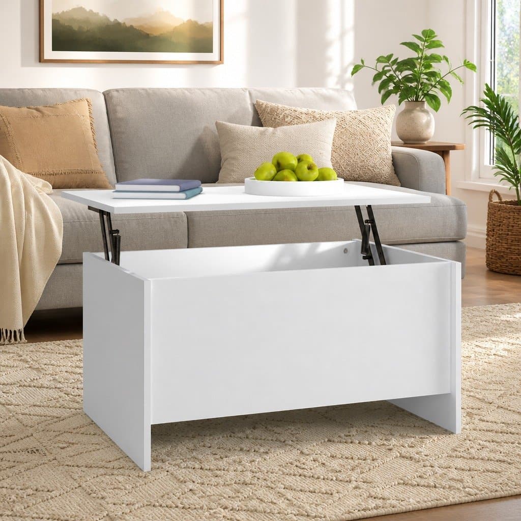 White Coffee Table with Lift-Top Functionality
