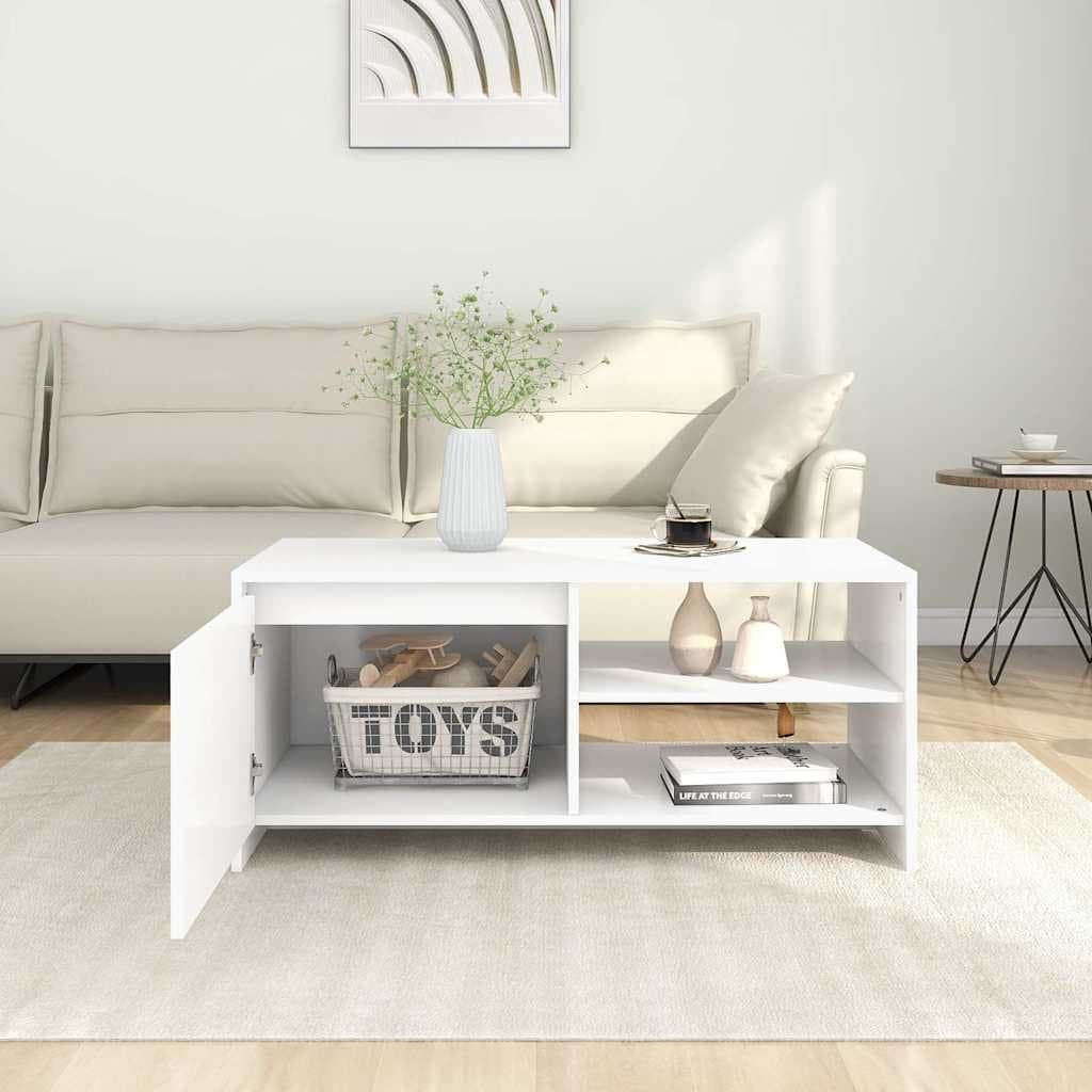 Coffee Table White Modern Design Living Room Storage Compartment Shelves