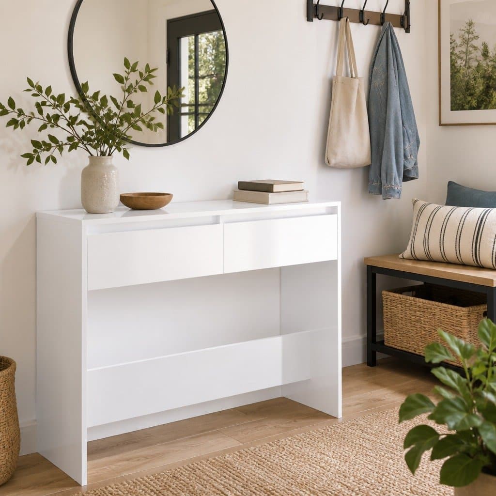 White Console Table for Hallway and Living Spaces