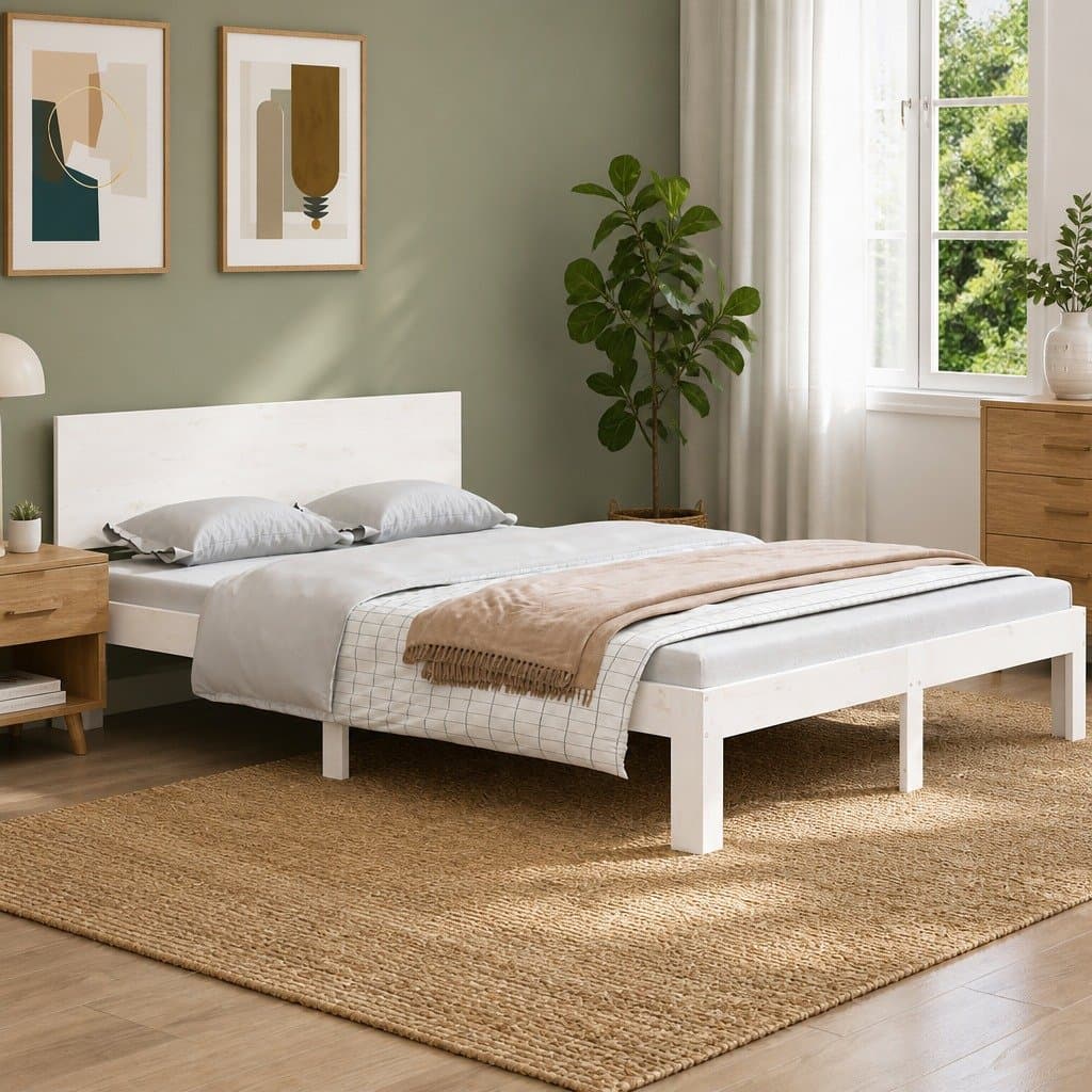 White Wooden Bed Frame 150x200cm in Solid Pine