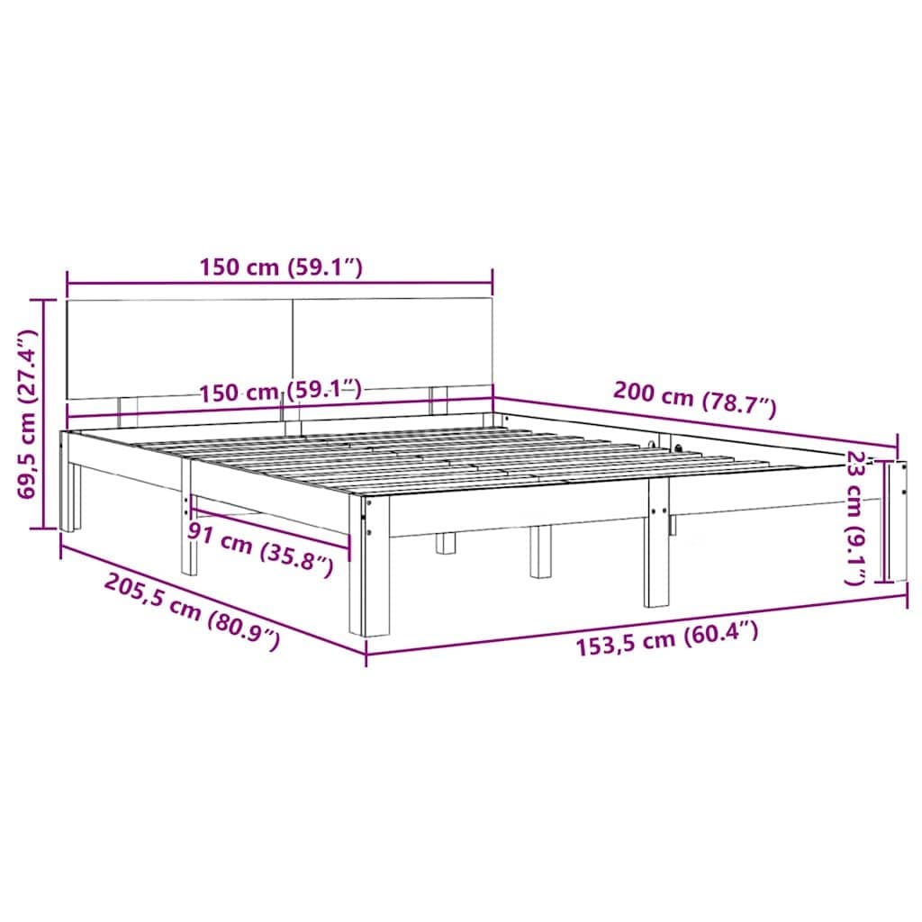 White Wooden Bed Frame 150x200cm in Solid Pine
