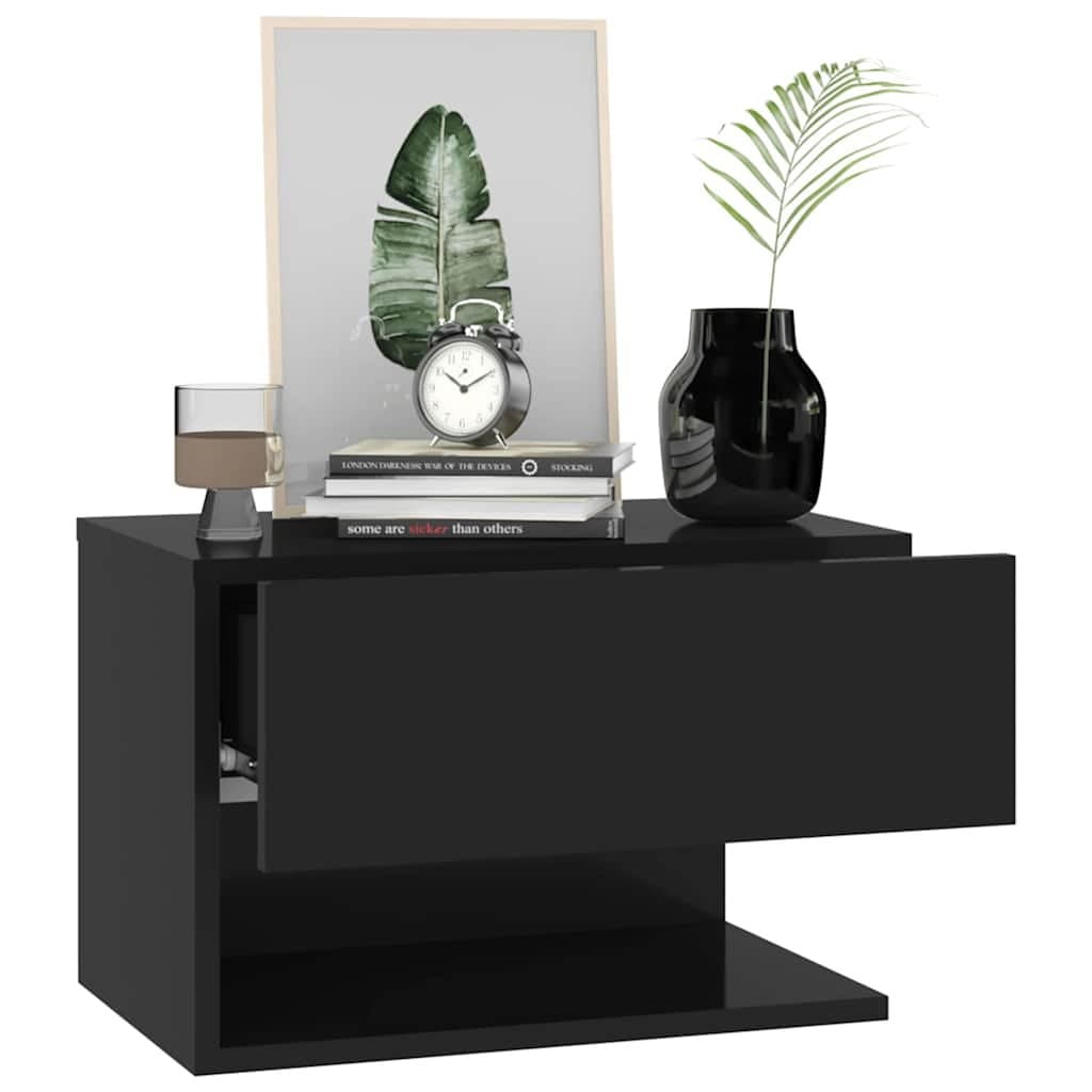 Wall-mounted Bedside Cabinet Black Floating Storage Unit Bedroom Organiser