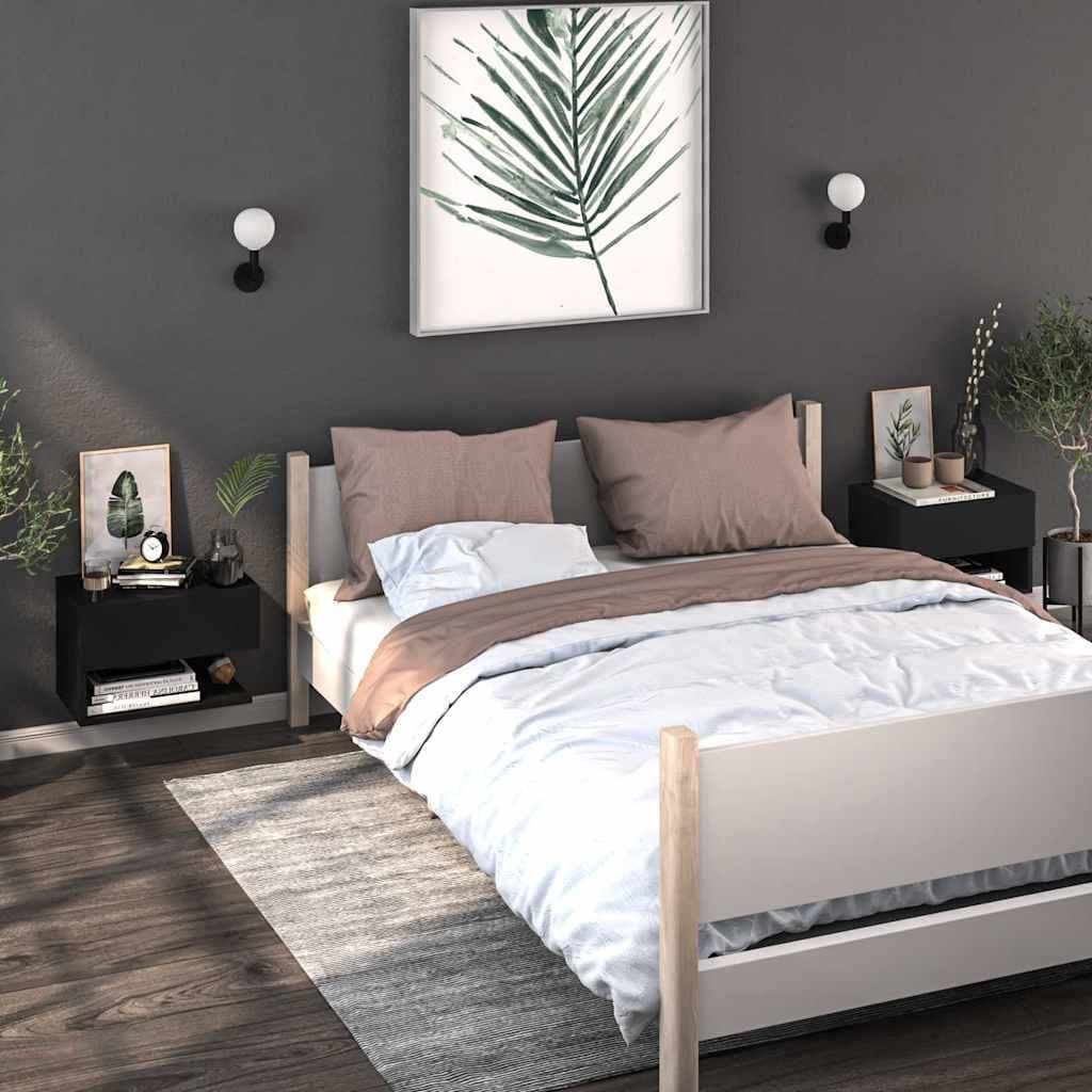 Wall-mounted Bedside Cabinet Black Floating Storage Unit Bedroom Organiser