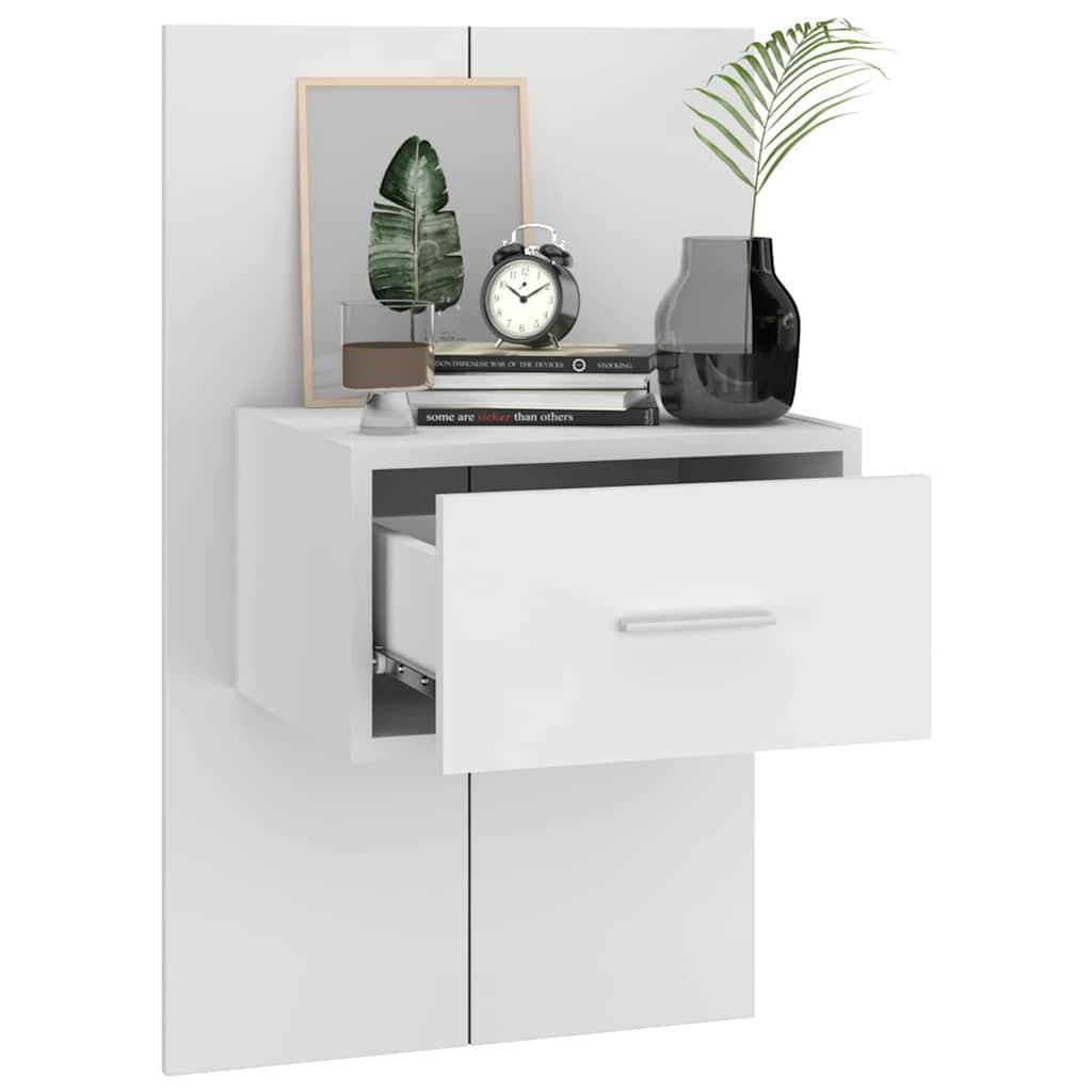 Wall-mounted Bedside Cabinet Floating Storage Unit High Gloss White Drawer