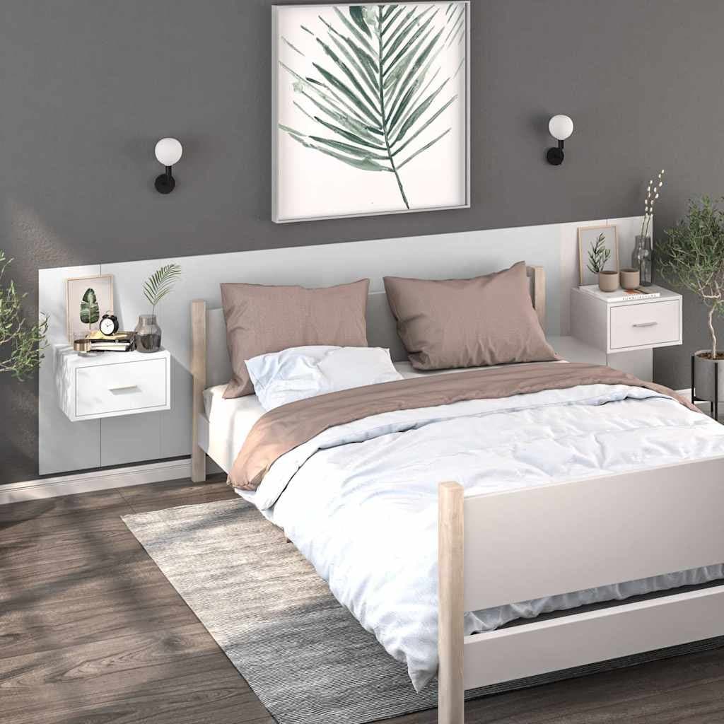 Wall-mounted Bedside Cabinet Floating Storage Unit High Gloss White Drawer