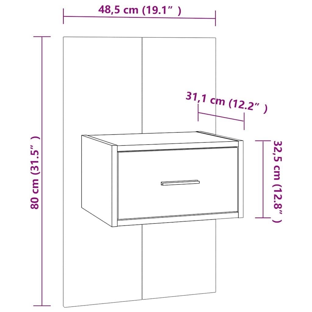 Wall-mounted Bedside Cabinet Floating Storage Unit High Gloss White Drawer