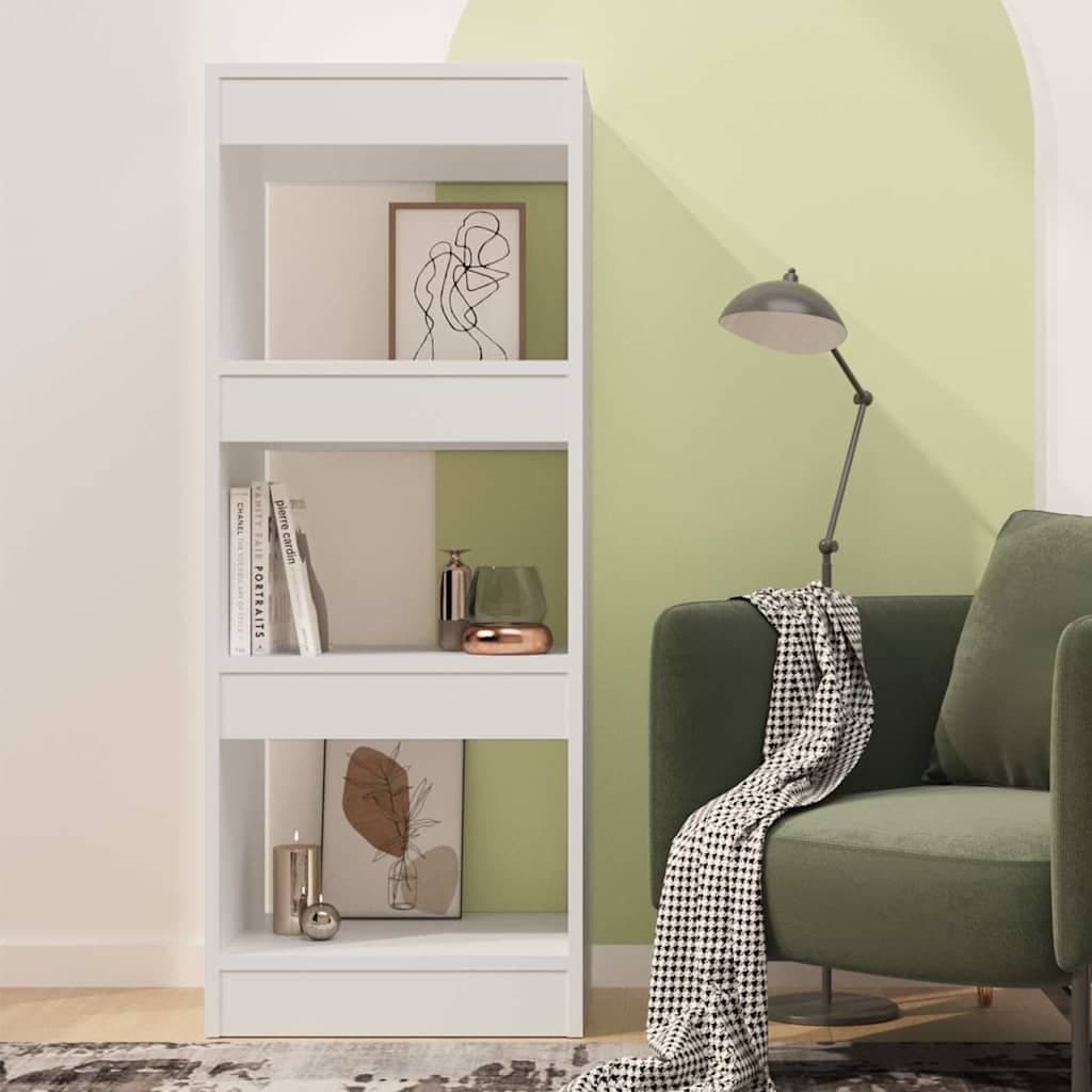 White Engineered Wood Book Cabinet and Room Divider