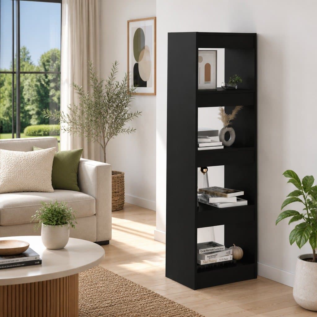 Black Book Cabinet Room Divider with Ample Storage