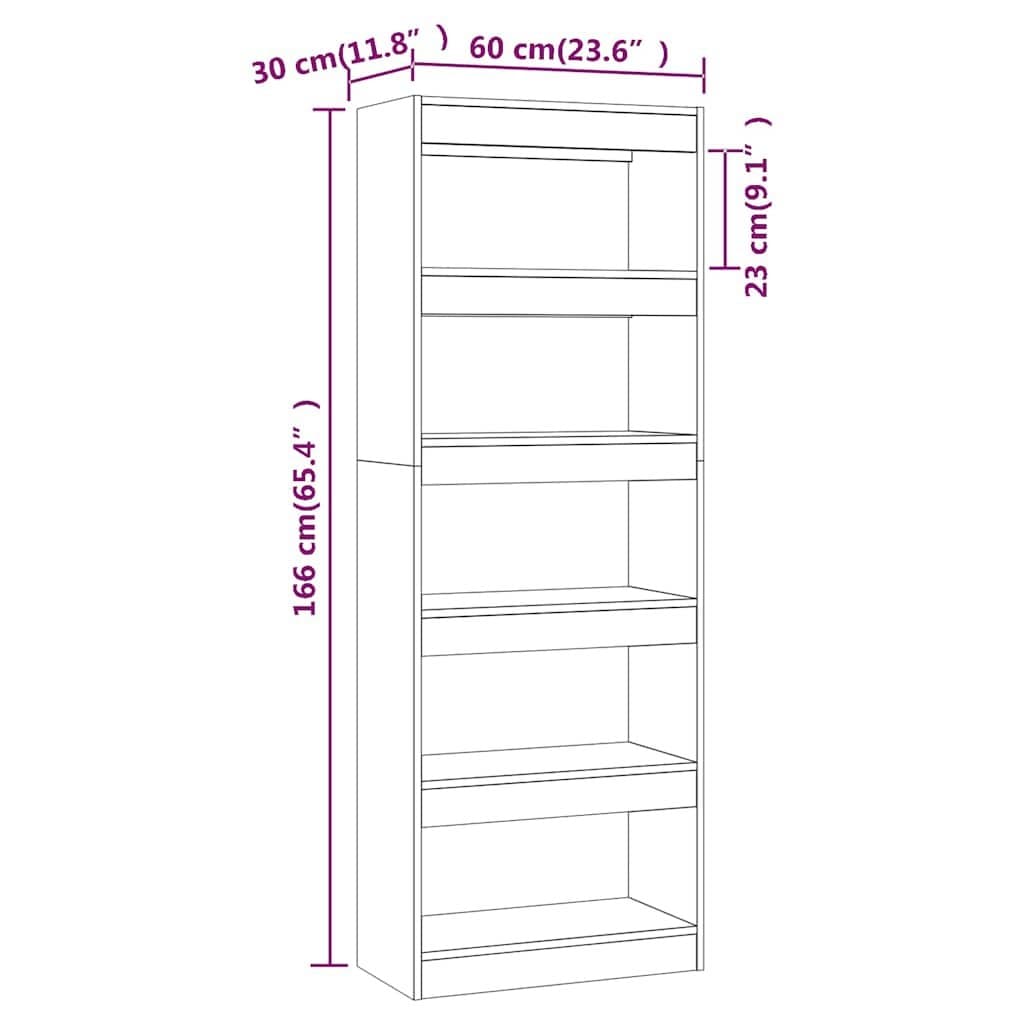 Book Cabinet Room Divider Grey 60x30x166cm Engineered Wood Shelving Storage