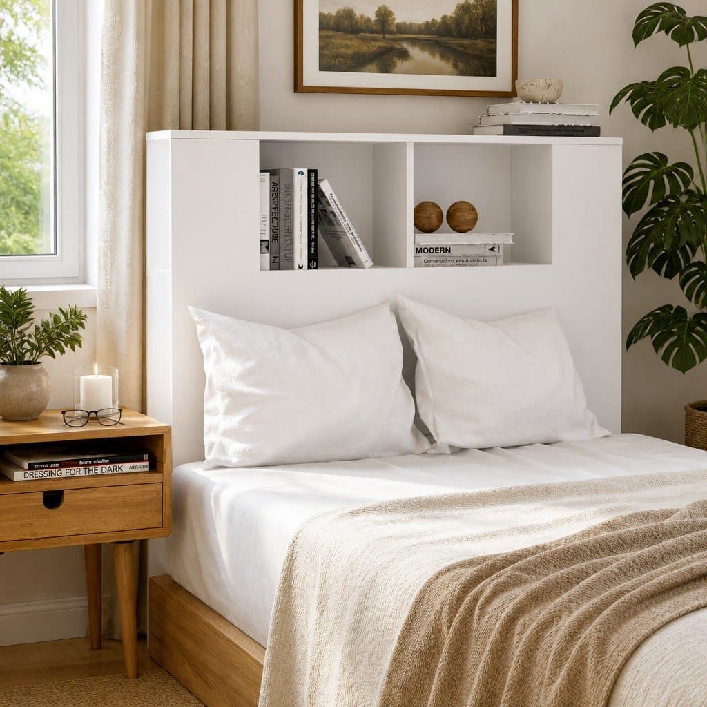 White High Gloss Wall-Mounted Headboard Cabinet 100cm