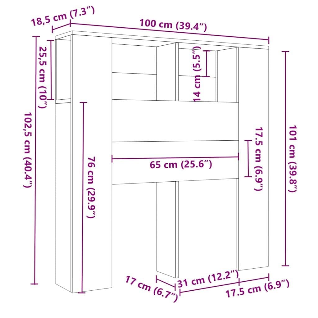 White High Gloss Wall-Mounted Headboard Cabinet 100cm