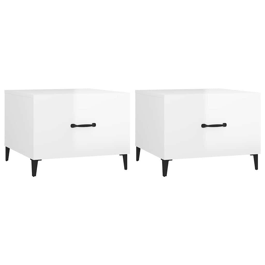 High Gloss White Coffee Tables with Metal Legs, 2 pcs