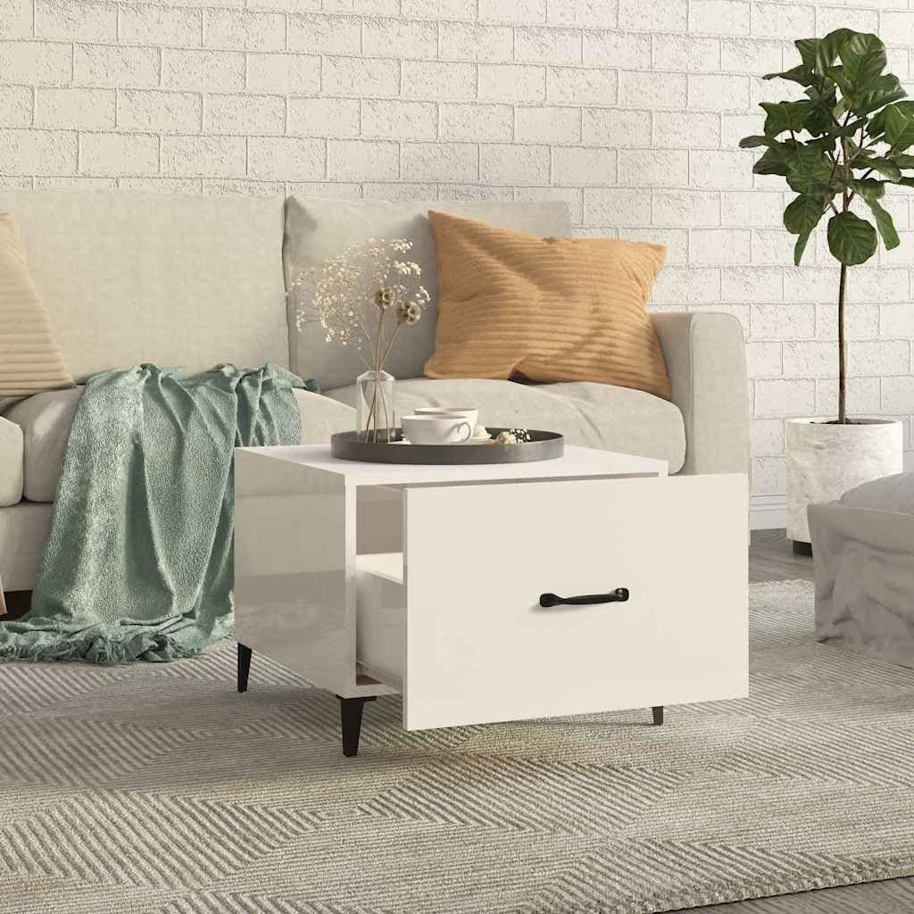 High Gloss White Coffee Tables with Metal Legs, 2 pcs