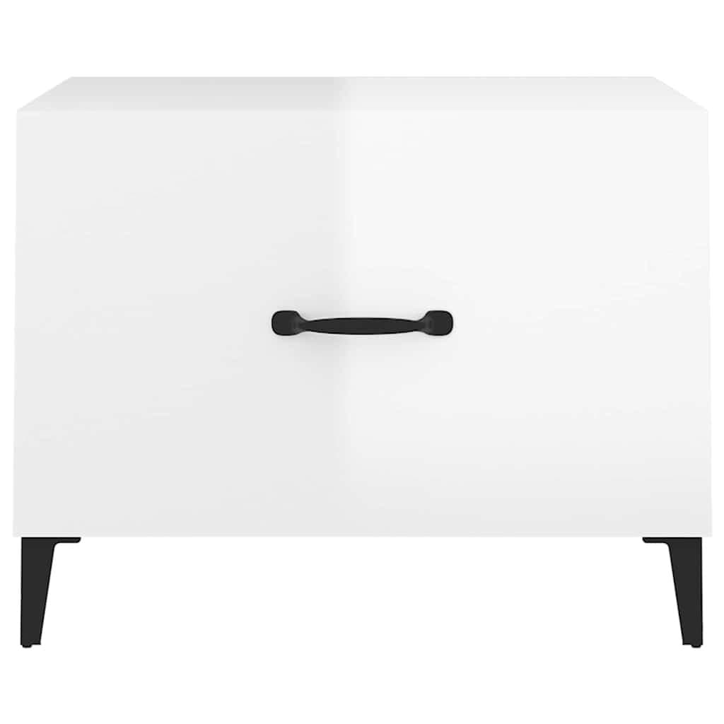 High Gloss White Coffee Tables with Metal Legs, 2 pcs