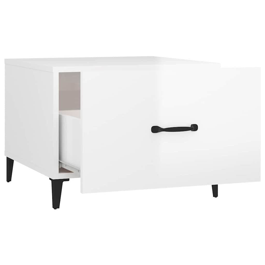 High Gloss White Coffee Tables with Metal Legs, 2 pcs