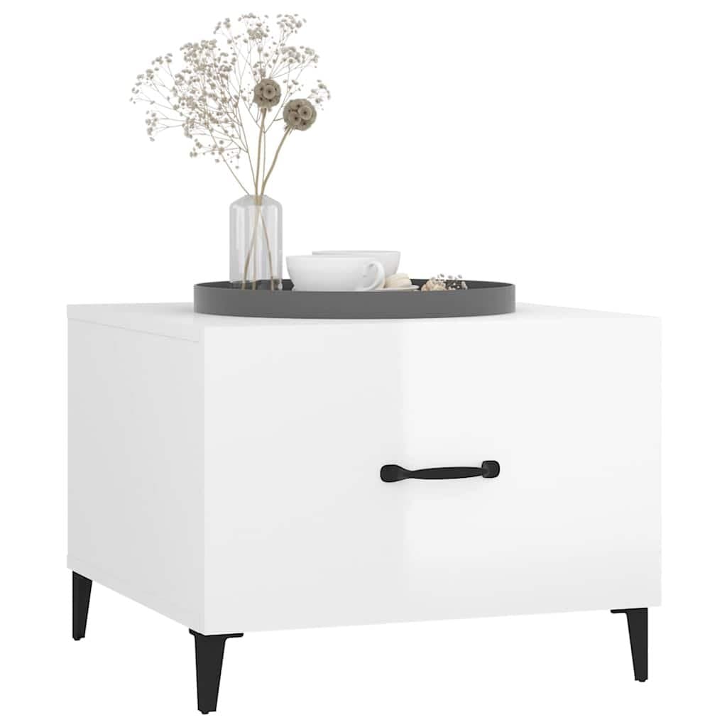 High Gloss White Coffee Tables with Metal Legs, 2 pcs