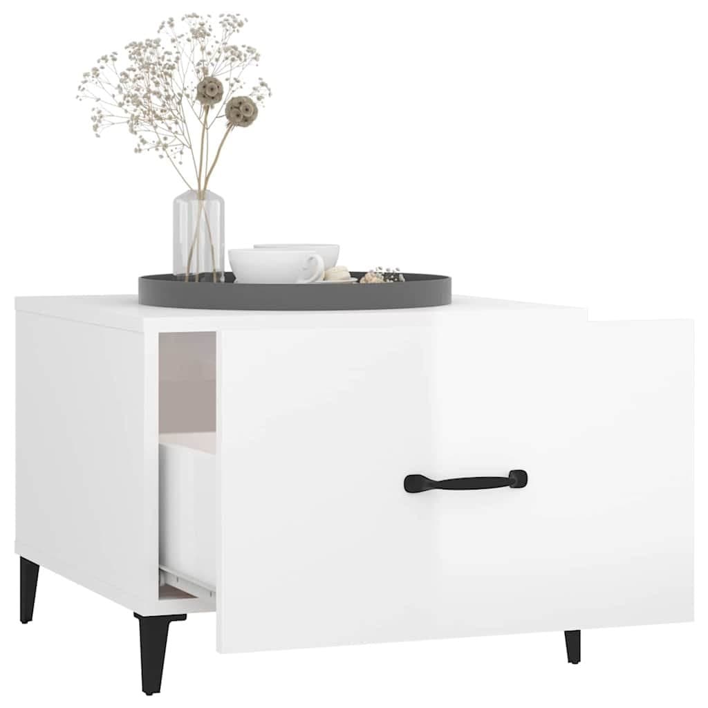 High Gloss White Coffee Tables with Metal Legs, 2 pcs