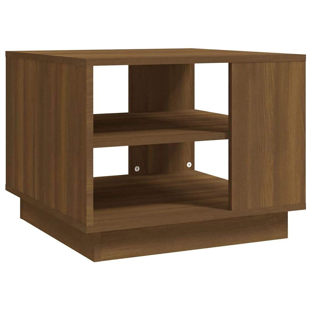 Brown Oak Coffee Table with Open Shelves