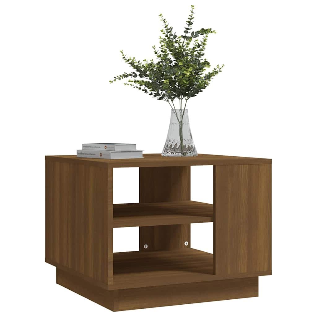 Brown Oak Coffee Table with Open Shelves