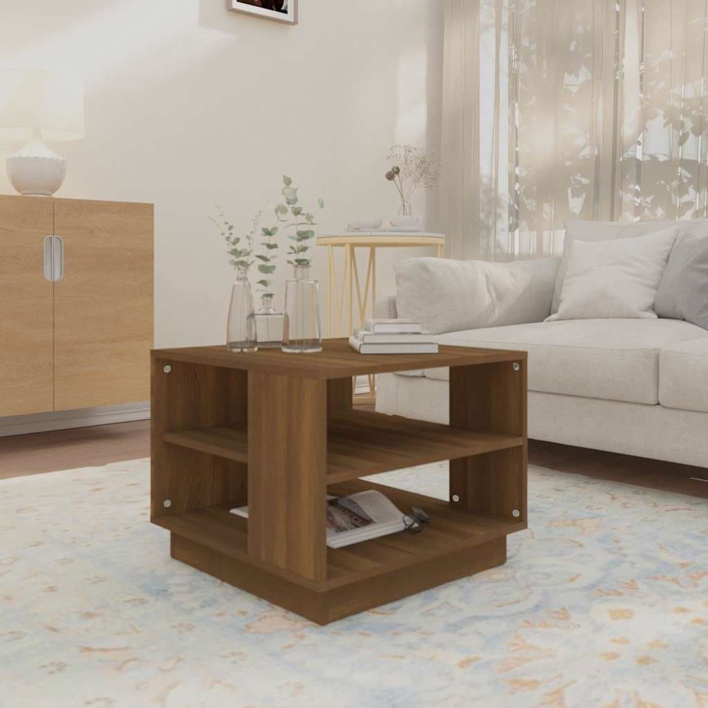 Brown Oak Coffee Table with Open Shelves