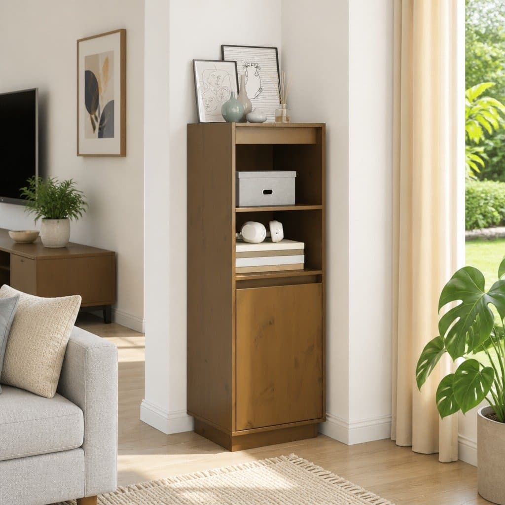 Solid Wood Highboard Storage Cabinet with Organiser