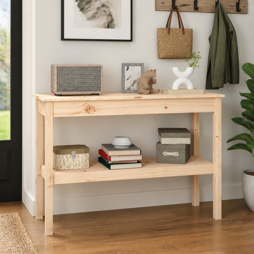 Solid Pine Wood Console Table with Storage