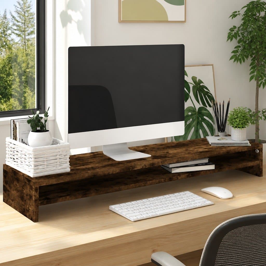 Brown Engineered Wood Dual Monitor Stand Riser