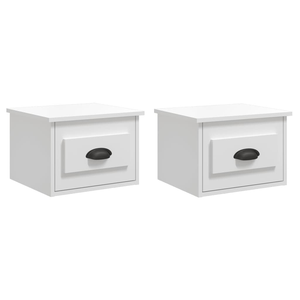 Wall-mounted Bedside Cabinets 2 pcs White Floating Storage Drawer Organiser