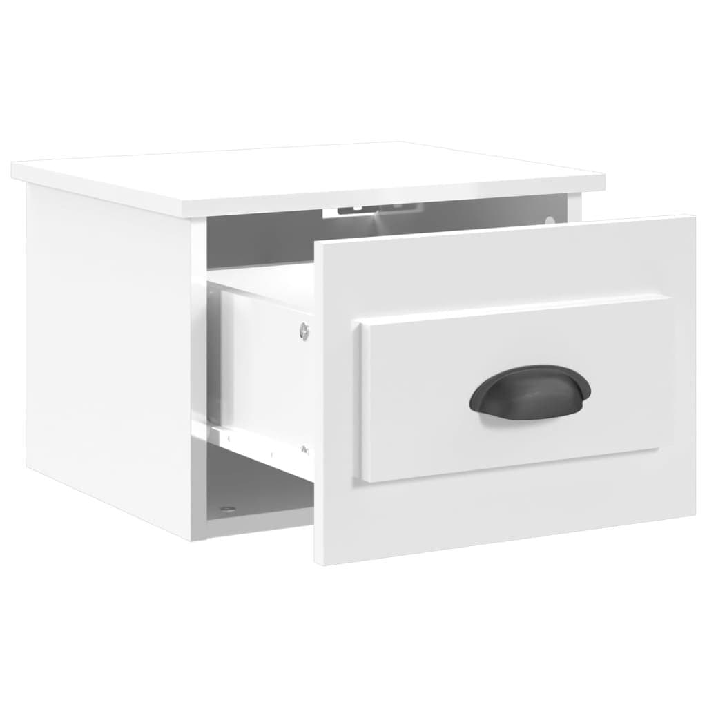 Wall-mounted Bedside Cabinets 2 pcs White Floating Storage Drawer Organiser